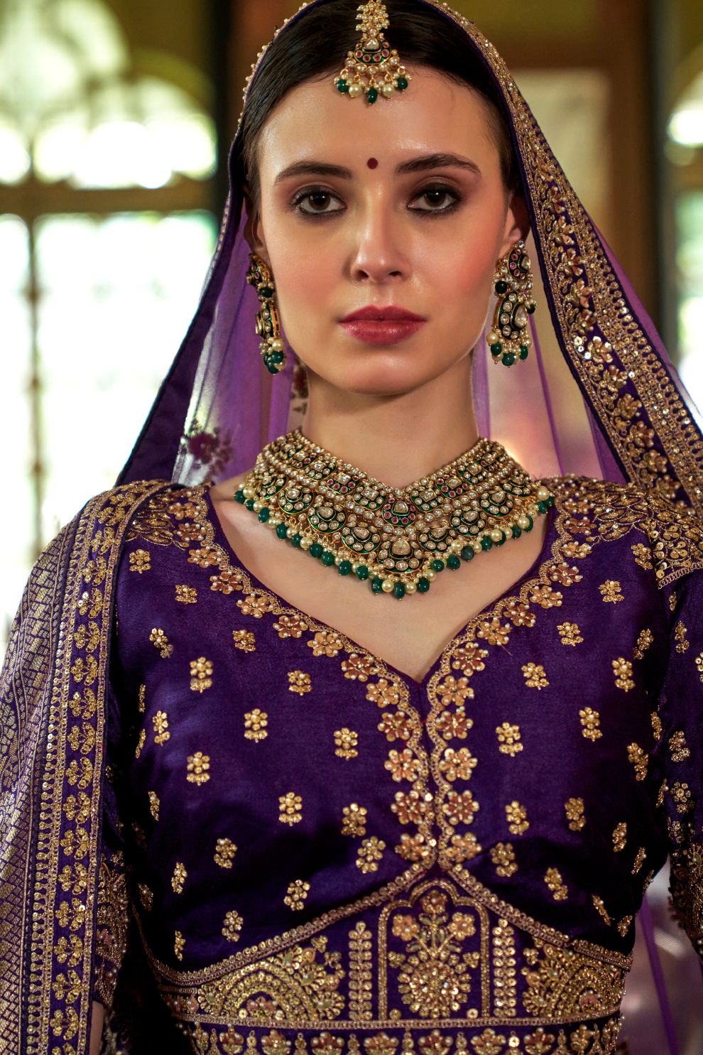 Regal Purple Silk Bridal Lehenga with Golden Zardozi Work Elegant