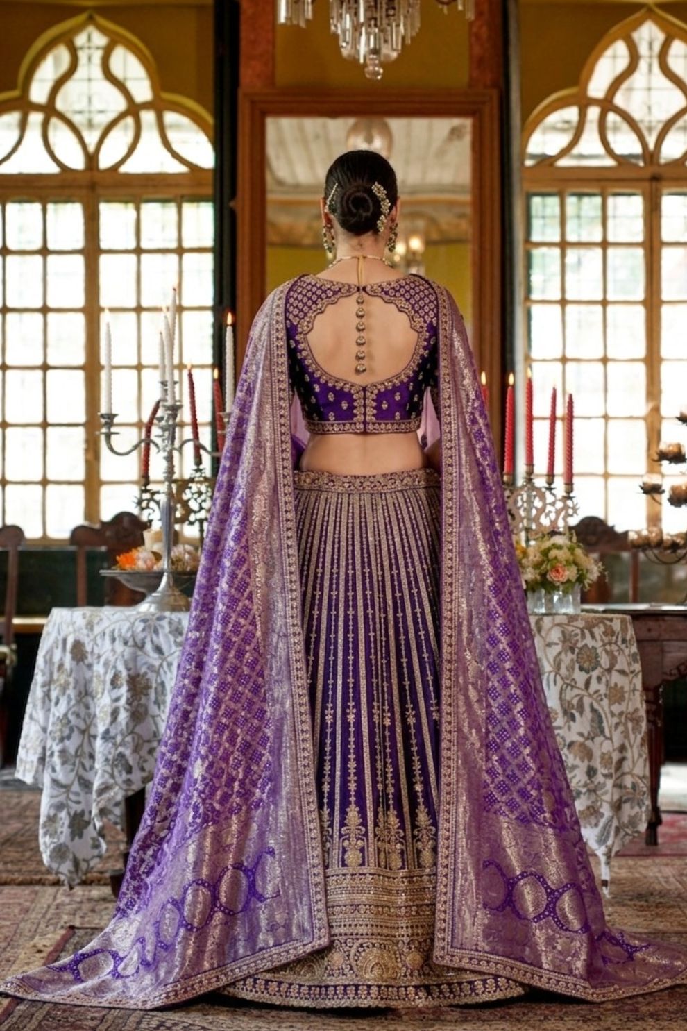 Regal Purple Silk Bridal Lehenga with Golden Zardozi Work Elegant