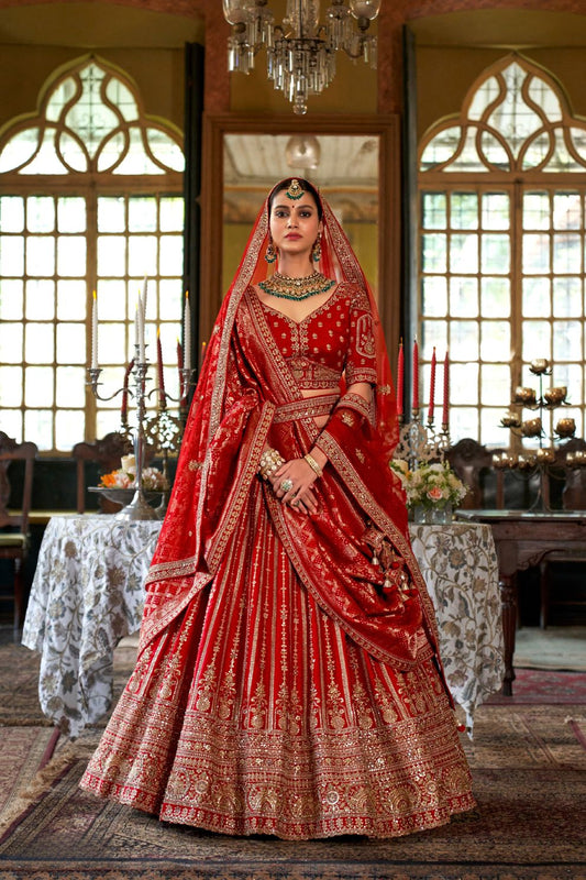Crimson Royale Bridal Silk Lehenga with Zardozi Sequins Embroidery