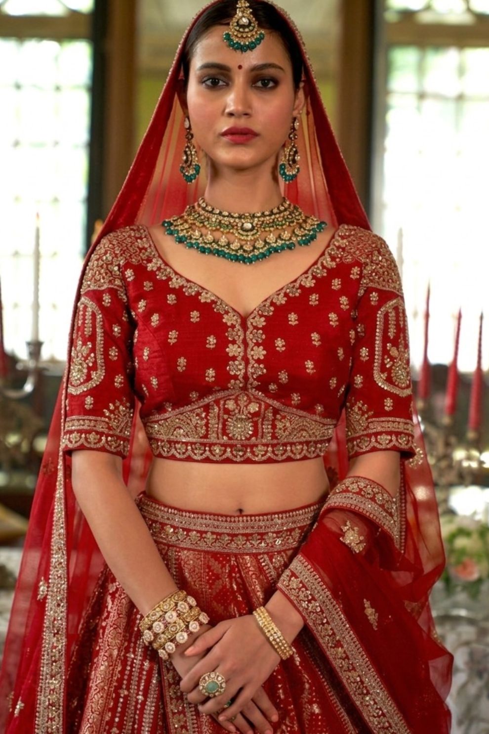 Crimson Royale Bridal Silk Lehenga with Zardozi Sequins Embroidery