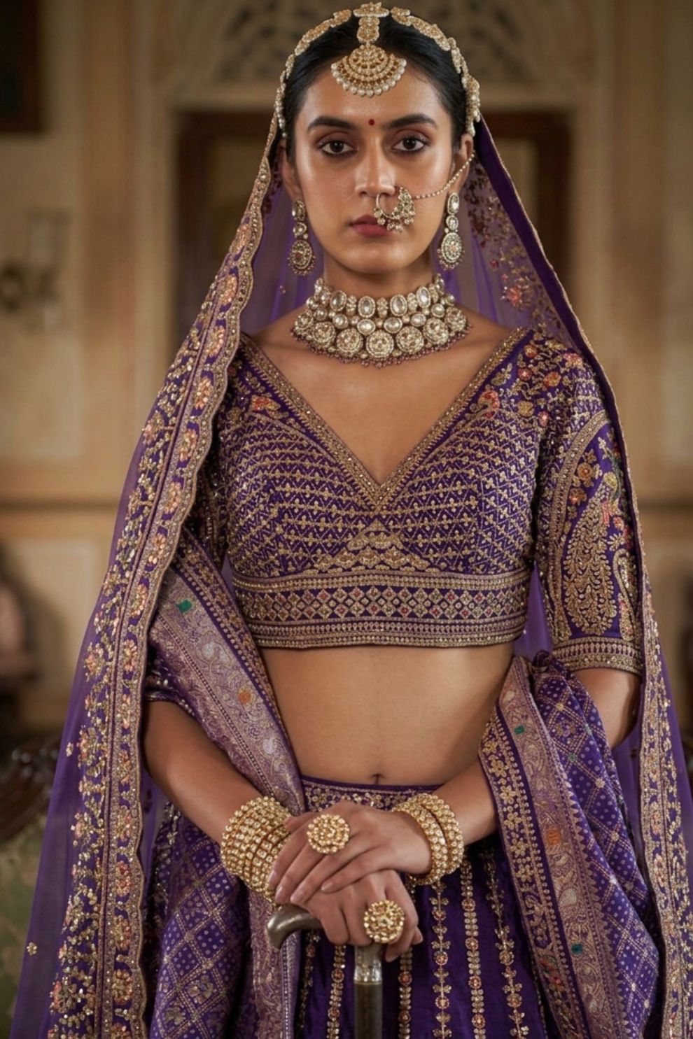 Royal Purple Silk Bridal Lehenga with Double Dupatta Zari Handwork