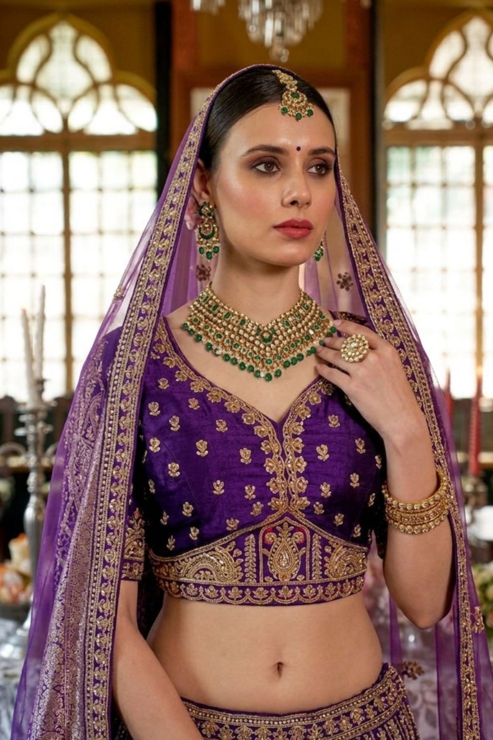 Regal Purple Silk Bridal Lehenga with Golden Zardozi Work Elegant