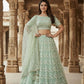 Pista Green Soft Net Thread Embroidery Work Lehenga Choli