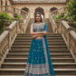 Semi-Stitched Teal Blue Georgette Wedding Lehenga with Zari Work