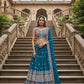 Semi-Stitched Teal Blue Georgette Wedding Lehenga with Zari Work