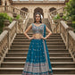 Semi-Stitched Teal Blue Georgette Wedding Lehenga with Zari Work