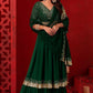 Bottle Green Double Layered Georgette Lehenga with Zari and Sequin Work