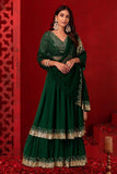 Bottle Green Double Layered Georgette Lehenga with Zari and Sequin Work