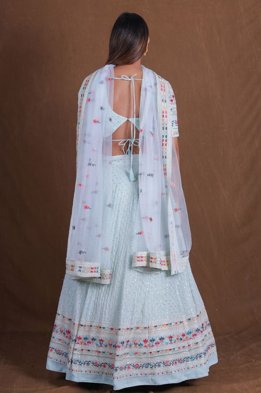 Sky Blue Georgette Multi-Thread and Sequin Embroidery Lehenga Choli