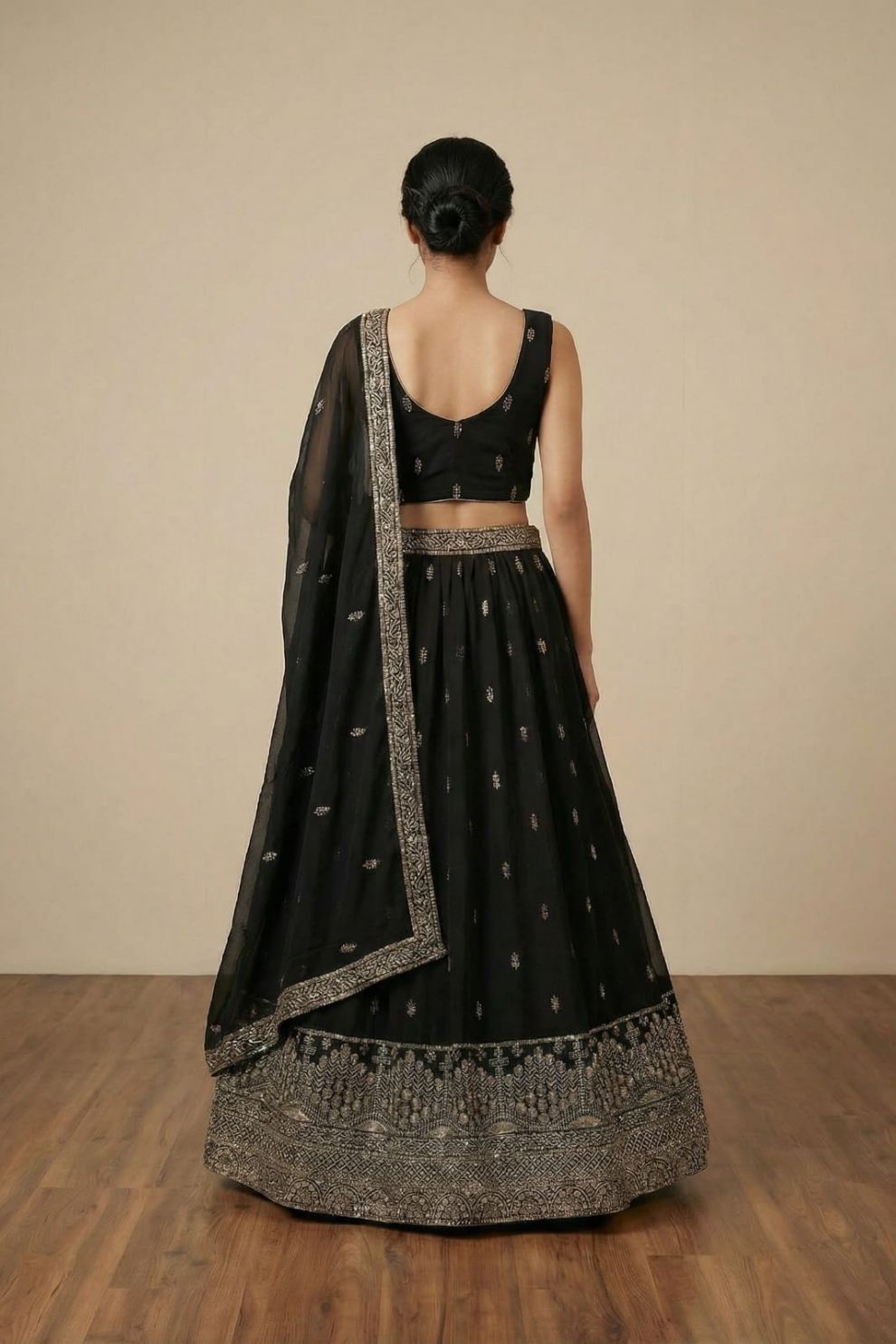 Black Georgette Embroidered Lehenga Set with Zari and Sequin Work
