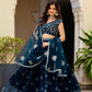Semi-Stitched Teal Blue Georgette Wedding Lehenga with Thread Work