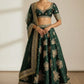 Dark Green Silk Bridal Lehenga with Heavy Gota Patti and Resham Work