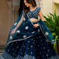 Semi-Stitched Teal Blue Georgette Wedding Lehenga with Thread Work