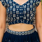 Semi-Stitched Teal Blue Georgette Wedding Lehenga with Thread Work