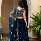 Semi-Stitched Teal Blue Georgette Wedding Lehenga with Thread Work