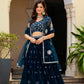 Semi-Stitched Teal Blue Georgette Wedding Lehenga with Thread Work