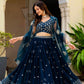 Semi-Stitched Teal Blue Georgette Wedding Lehenga with Thread Work