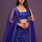 Designer Royal Blue Mirror Work Lehenga Set with Strappy Choli & Net Dupatta