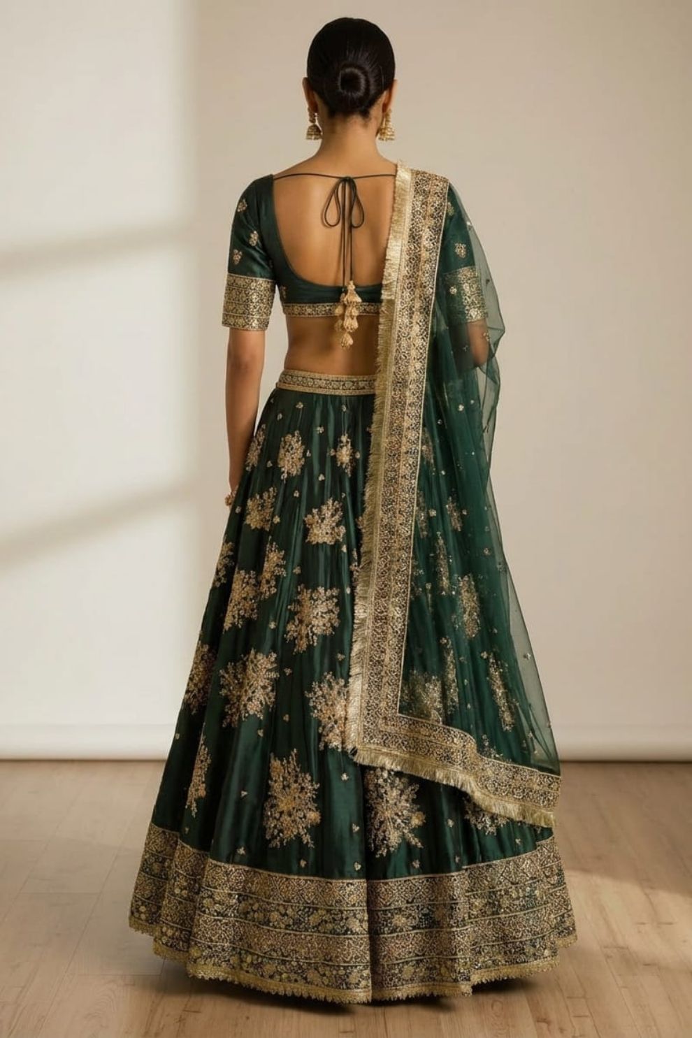 Dark Green Silk Bridal Lehenga with Heavy Gota Patti and Resham Work