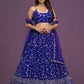 Designer Royal Blue Mirror Work Lehenga Set with Strappy Choli & Net Dupatta