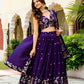 Semi-Stitched Purple Georgette Wedding Lehenga with Gold Zari Border