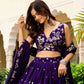 Semi-Stitched Purple Georgette Wedding Lehenga with Gold Zari Border