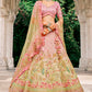 Light Pink and Pista Green Embroidered Silk Bridal Lehenga Choli
