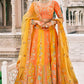 Orange & Mustard Yellow Zari Tissue Embroidered Lehenga Set