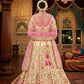 Beige and Pink Embroidered Silk Bridal Lehenga Choli with Net Dupatta