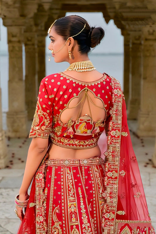 Red Silk Bridal Lehenga Choli with Heavy Zari and Dori Heritage Embroidery