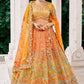 Sterling Mustard Yellow and Orange Embroidered Silk Bridal Lehenga Choli