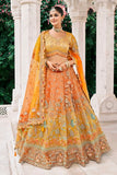 Sterling Mustard Yellow and Orange Embroidered Silk Bridal Lehenga Choli