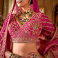Magenta Silk Bridal Lehenga Vertical Zari Embroidery V Neck Blouse