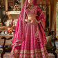 Magenta Silk Bridal Lehenga Vertical Zari Embroidery V Neck Blouse