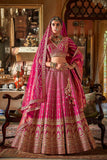 Magenta Silk Bridal Lehenga Vertical Zari Embroidery V Neck Blouse