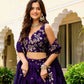 Semi-Stitched Purple Georgette Wedding Lehenga with Gold Zari Border