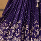 Semi-Stitched Purple Georgette Wedding Lehenga with Gold Zari Border