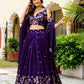 Semi-Stitched Purple Georgette Wedding Lehenga with Gold Zari Border