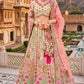 Charming Beige and Pink Embroidered Silk Lehenga Choli with Net Dupatta