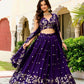 Semi-Stitched Purple Georgette Wedding Lehenga with Gold Zari Border