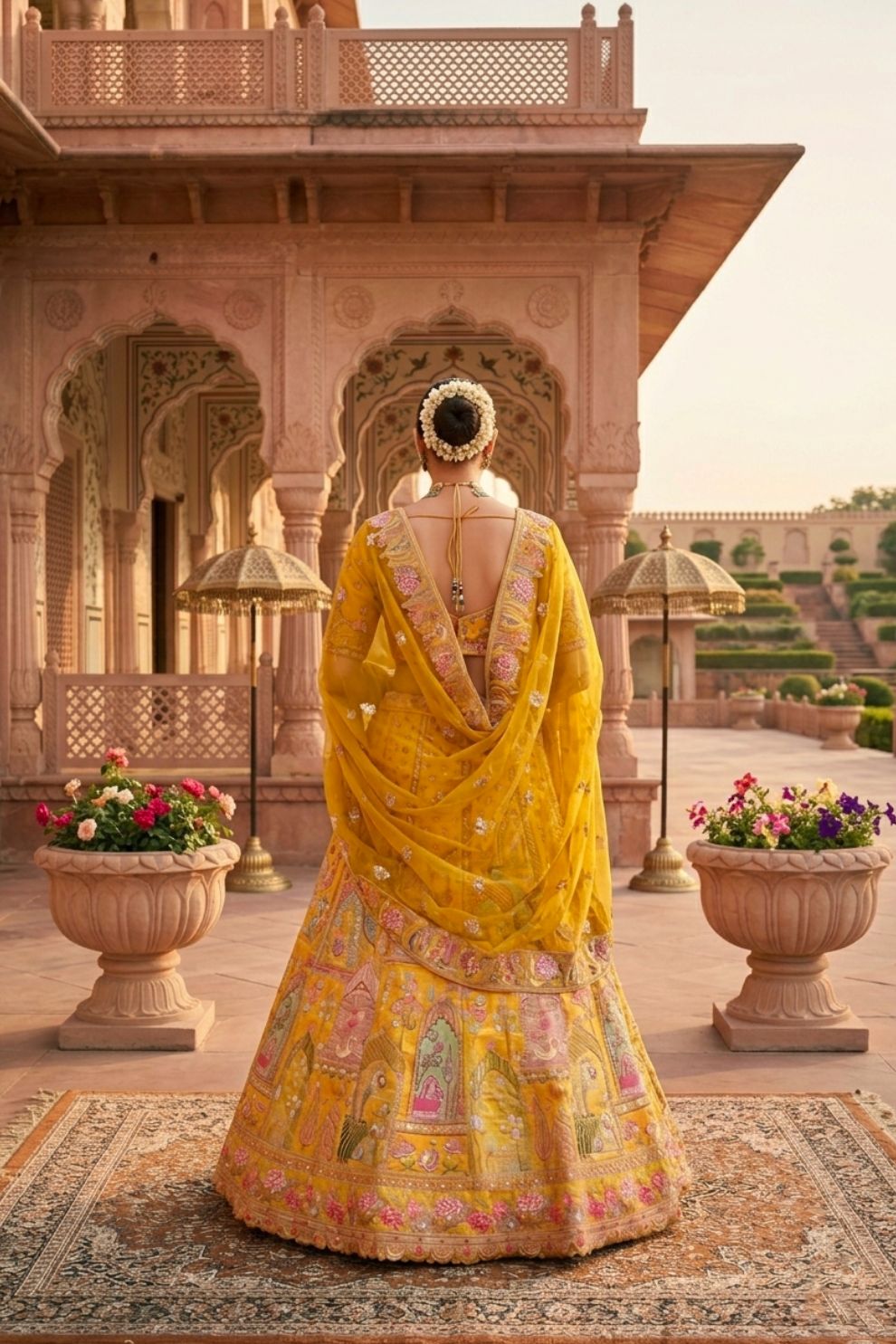Vibrant Mustard Yellow Embroidered Silk Bridal Lehenga Choli with Traditional Motifs