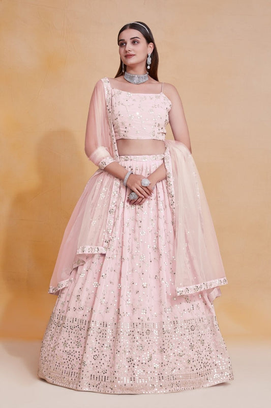 Georgette Zari & Sequin Embroidered Semi-Stitched Lehenga Choli
