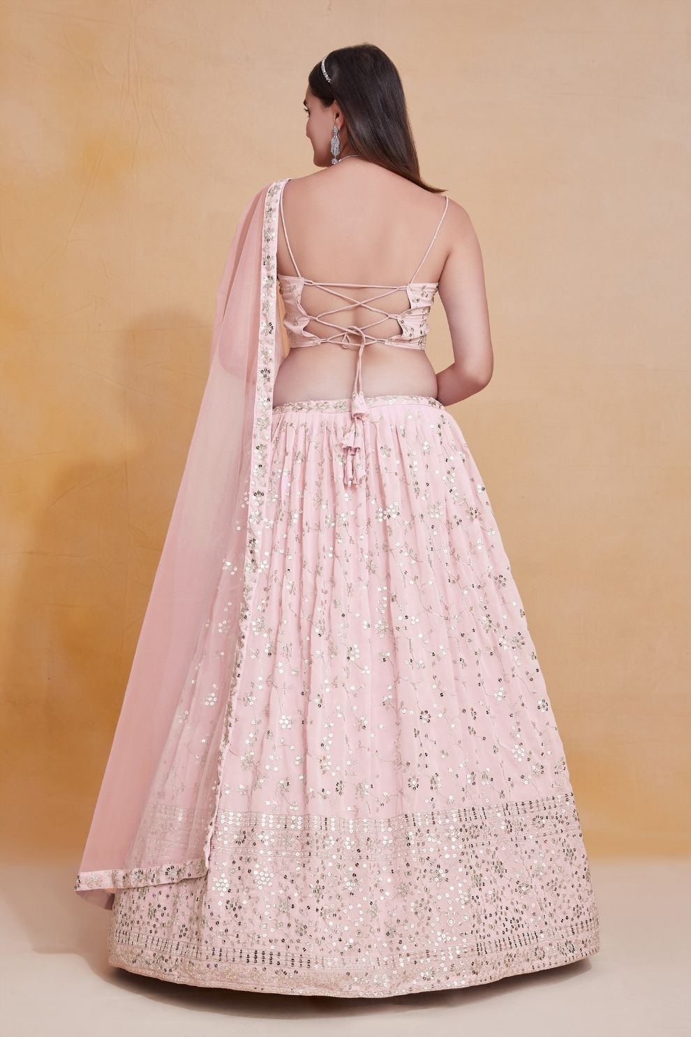 Georgette Zari & Sequin Embroidered Semi-Stitched Lehenga Choli
