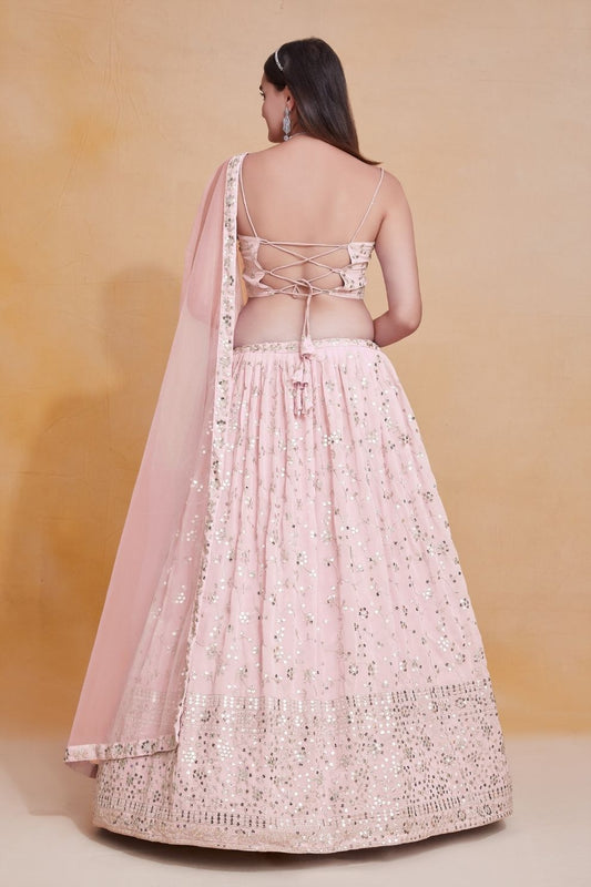 Georgette Zari & Sequin Embroidered Semi-Stitched Lehenga Choli