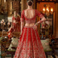 Heritage Scarlet Red Silk Bridal Lehenga with Scalloped Border & Kamarband