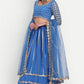 Blue Georgette Semi-Stitched Lehenga Choli with Ruffle Border and Sequin Embroidery
