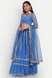 Blue Georgette Semi-Stitched Lehenga Choli with Ruffle Border and Sequin Embroidery