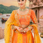 Orange & Mustard Yellow Zari Tissue Embroidered Lehenga Set