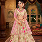 Beige and Pink Embroidered Silk Bridal Lehenga Choli with Net Dupatta