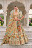 Multicolor Silk Blend Embroidered Bridal Lehenga with Thread Embroidery and Sequins Work